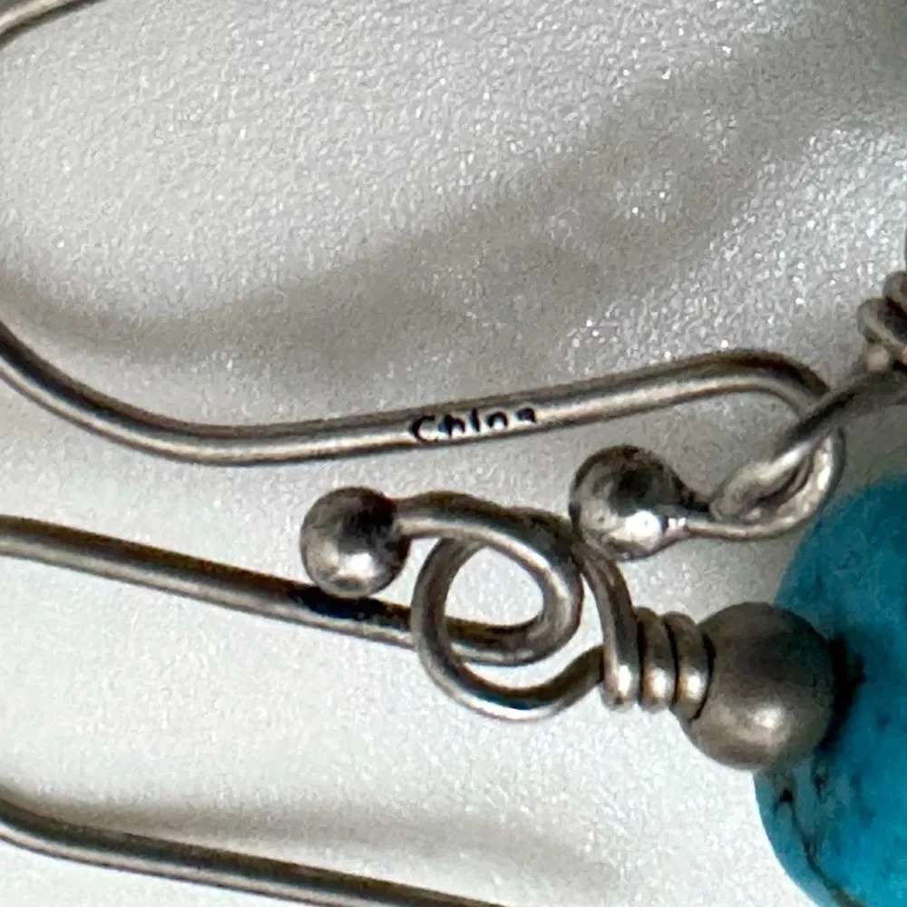 Silpada W1862 Retired Silver Stabilized Turquoise Bead Textured Drop Earrings
